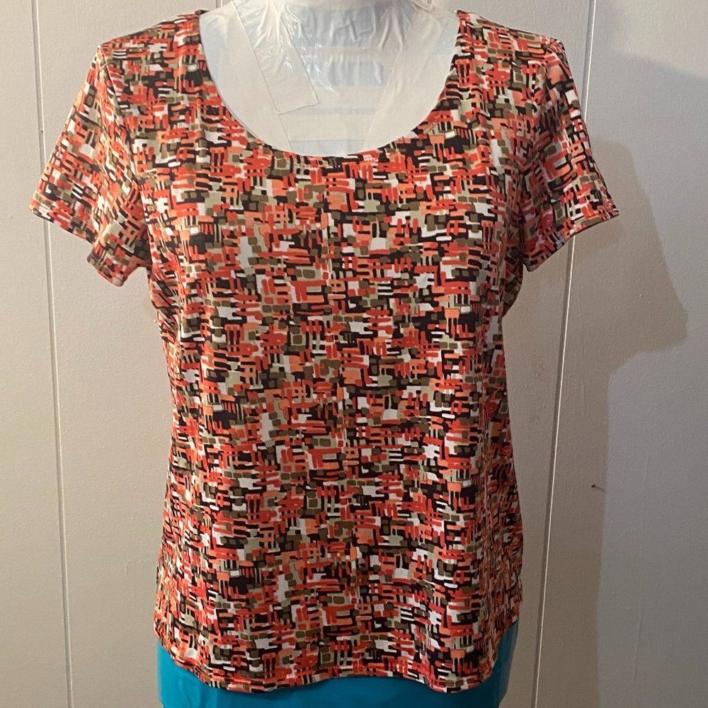 Kim Rogers Short Sleeve Scoop neck Boho Womens Top Size PL